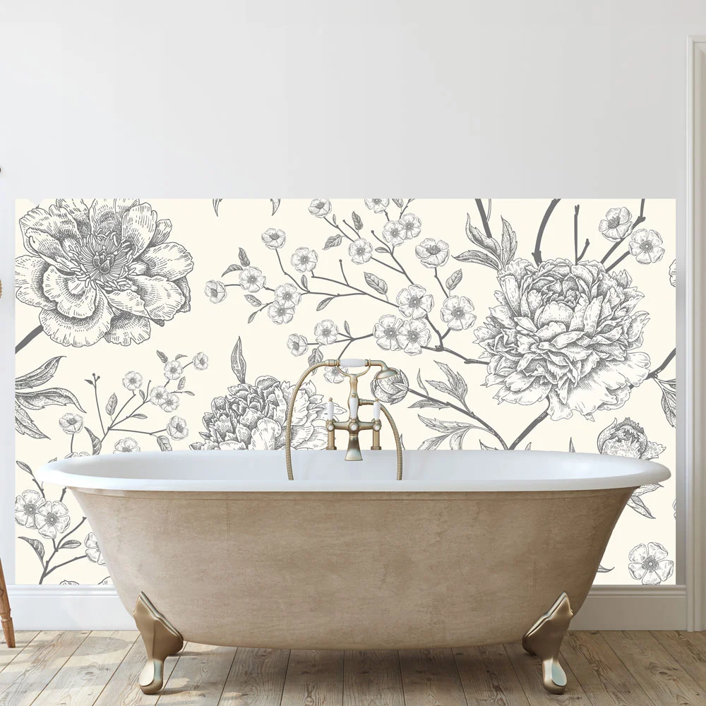 Illustrated Peonies Splashback Illustrated Peonies Splashback