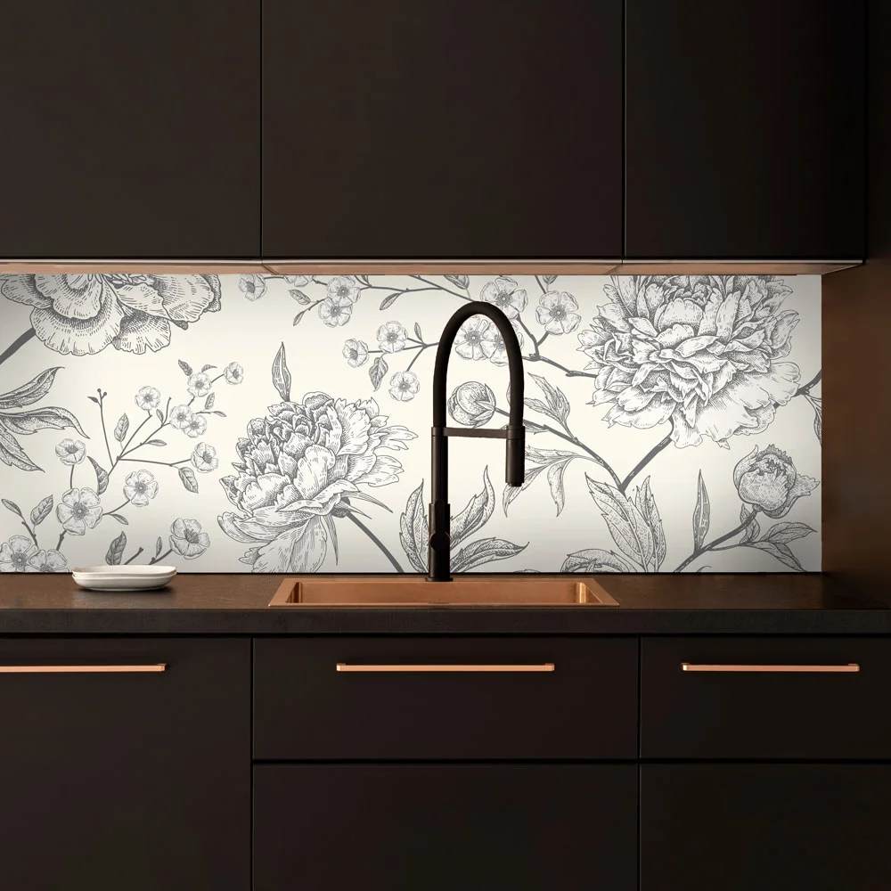 Illustrated Peonies Splashback Illustrated Peonies Splashback