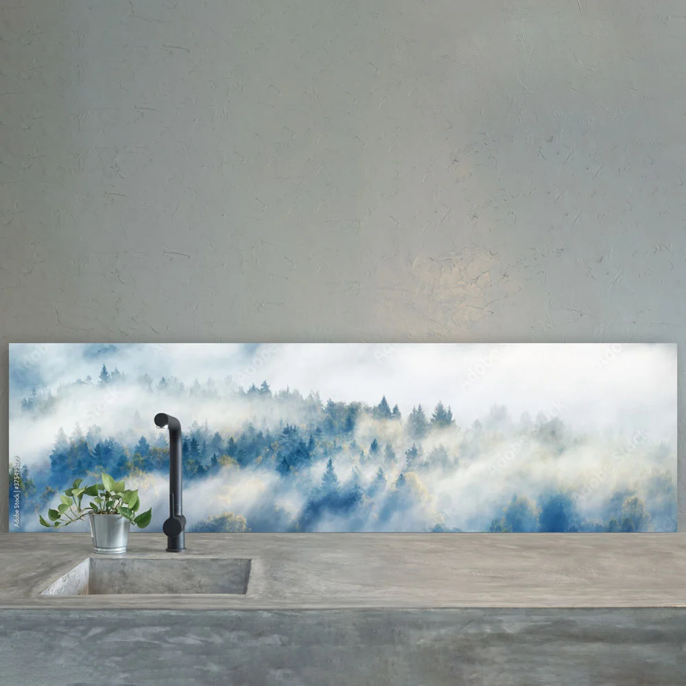 Forest Trees Emerging From Mist Splashback Forest Trees Emerging From Mist Splashback