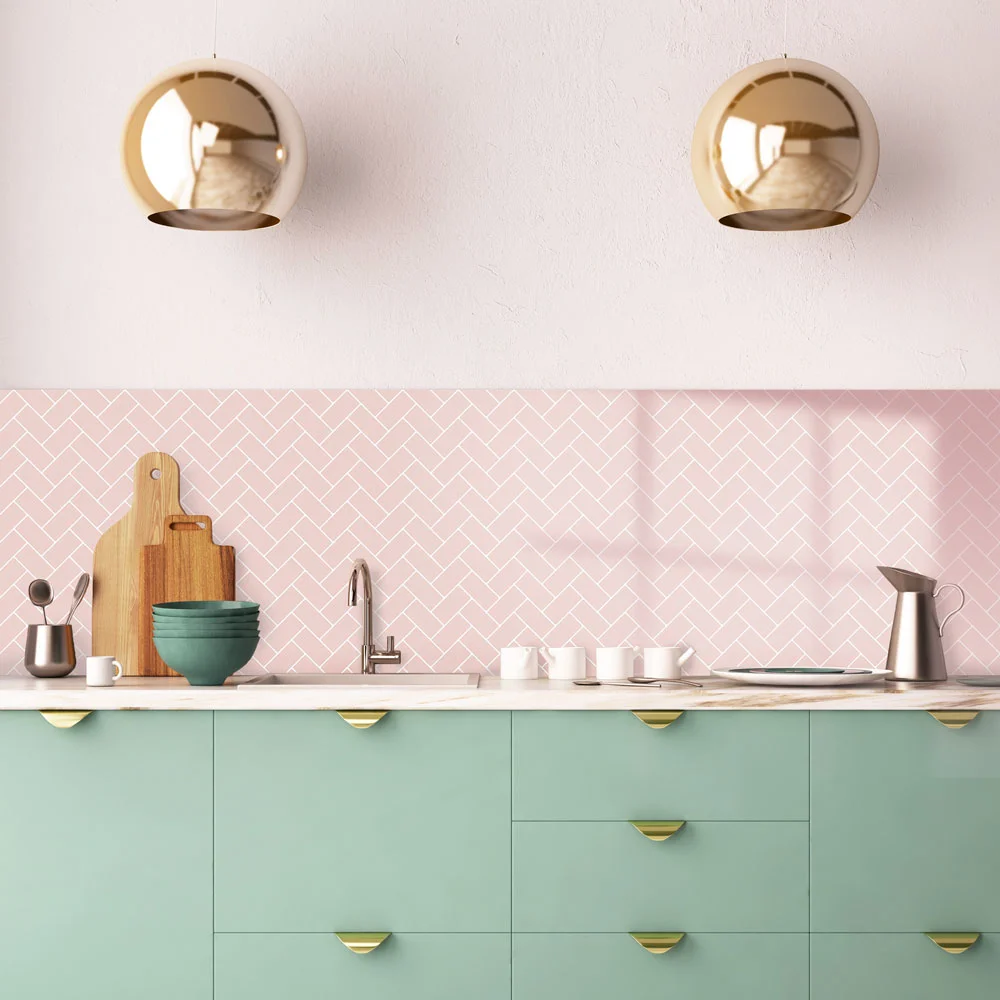 Pink Herringbone Splashback