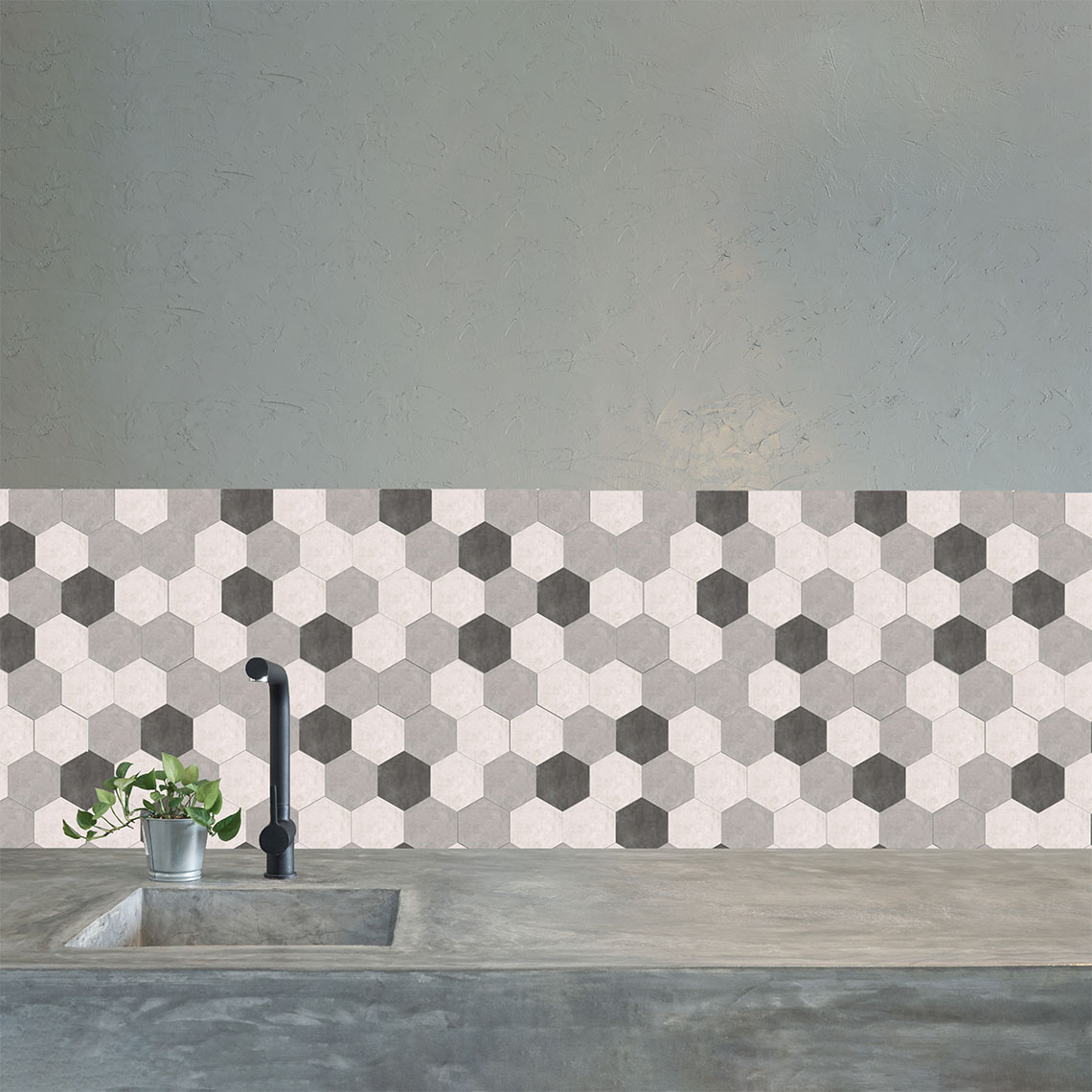 Neutral Hexagon Printed Tile Splashback Neutral Hexagon Printed Tile Splashback