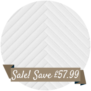 White Printed Herringbone Tile Splashback